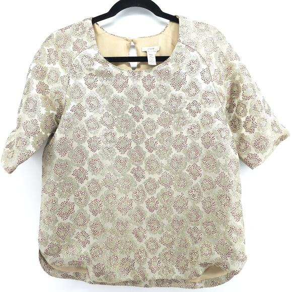 J Crew Sz 6 New Silk Luxe Boho Artsy Astract Woven Metallic Glam Floral Blouse - Picture 1 of 15